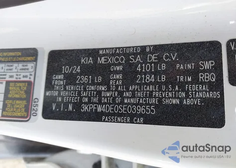 2025 Kia K4 Gt-Line from USA, damaged, VIN 3KPFW4DE0SE039655